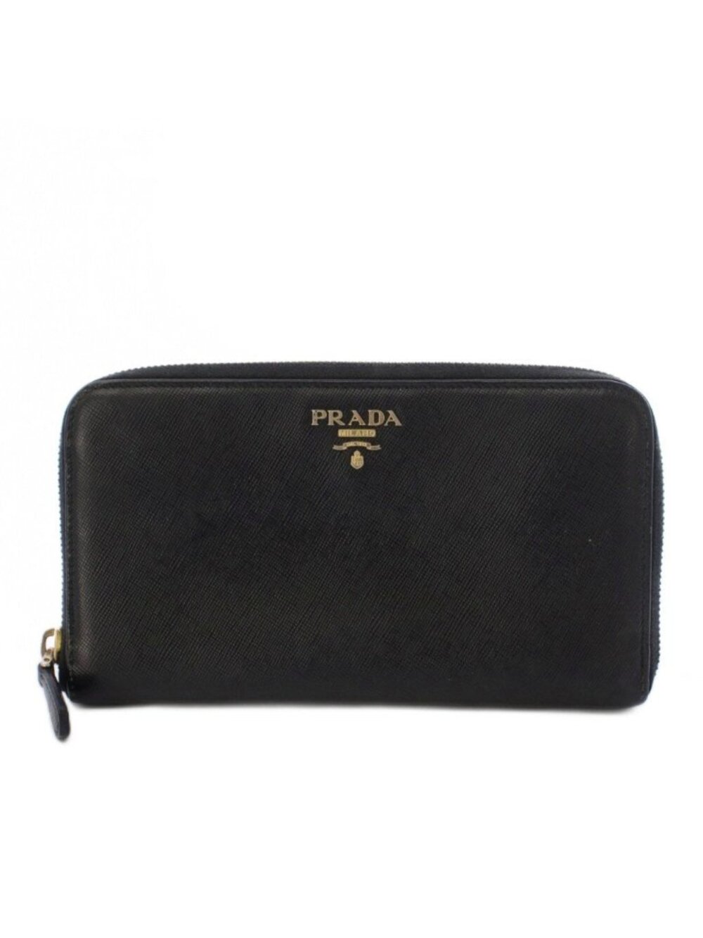 Prada Wallet Zip Around Coin Purse Leather Black
